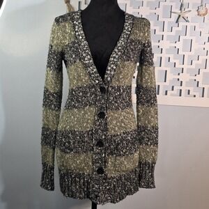 MUDD Women's Size Small Striped Multi Color Sequin Button Cardigan Sweater